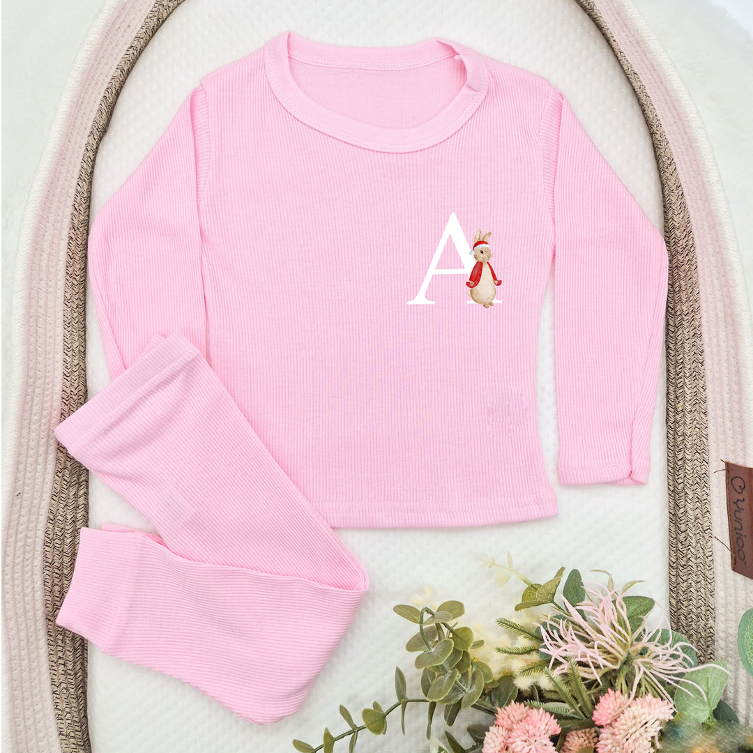Personalised Rabbit Initial Christmas Ribbed Loungewear