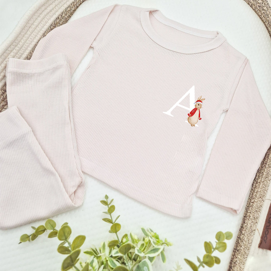 Personalised Rabbit Initial Christmas Ribbed Loungewear