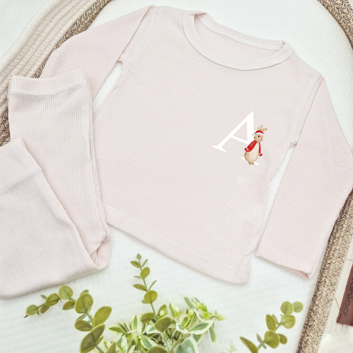 Personalised Rabbit Initial Christmas Ribbed Loungewear