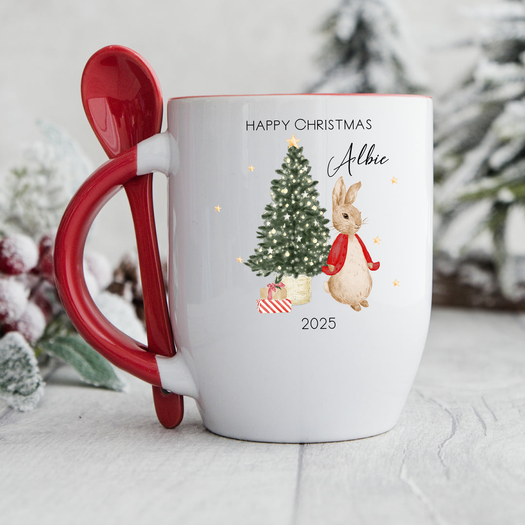Personalised Happy Christmas Red Rabbit Mug