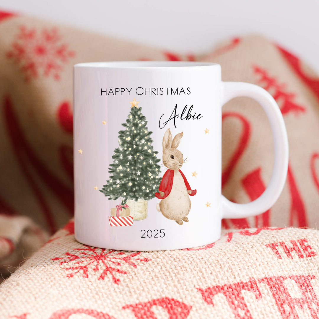 Personalised Happy Christmas Red Rabbit Mug