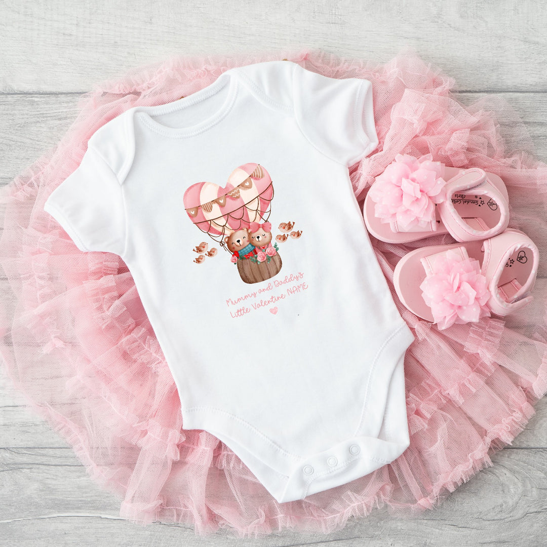 Personalised Valentines Pink Balloon Babygrow/Vest