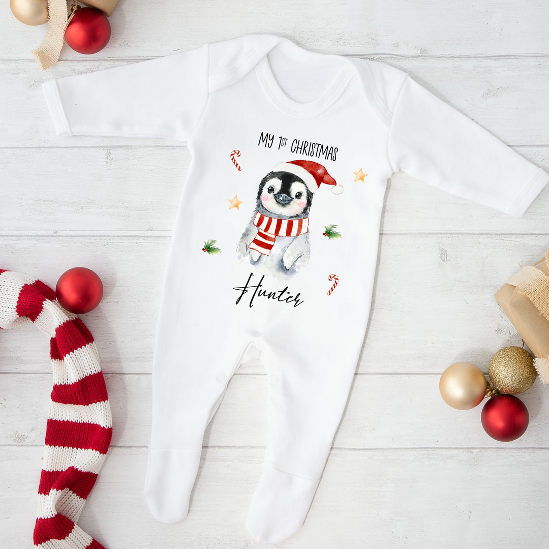 Personalised My 1st Christmas Festive Penguin Baby Grow