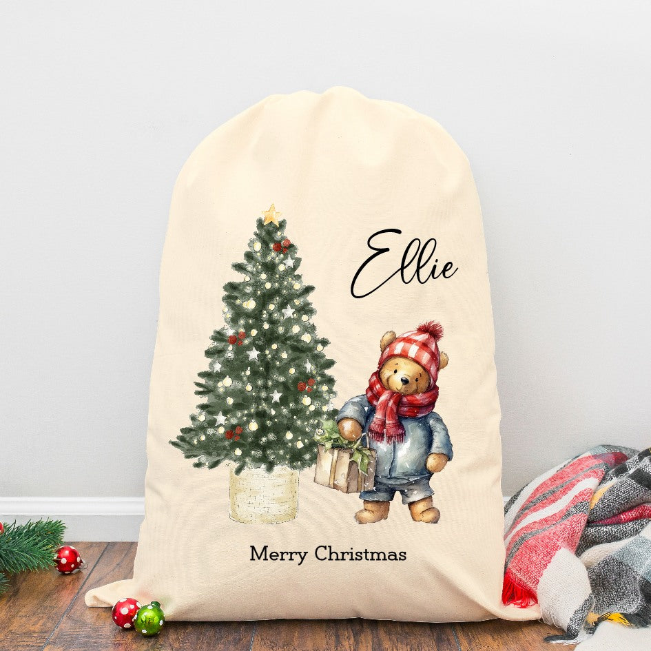 Personalised Pooh Bear Canvas Santa Sack