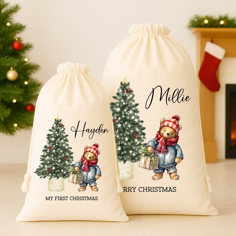 Personalised Pooh Bear Canvas Santa Sack