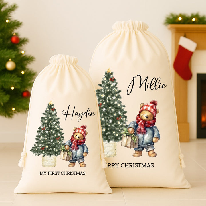 Personalised Pooh Bear Canvas Santa Sack