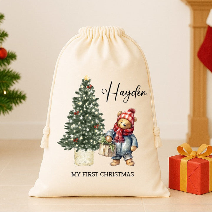 Personalised Pooh Bear Canvas Santa Sack