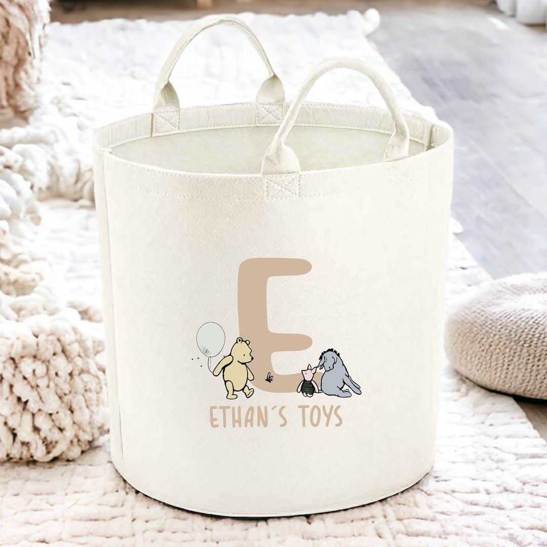 Personalised Beige Initial Pooh Bear Toy Tub