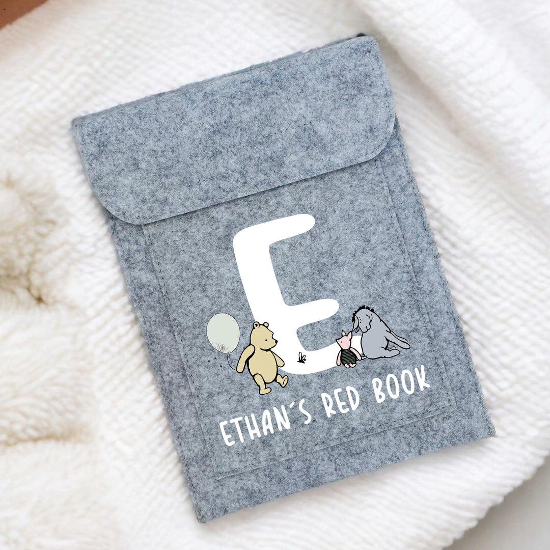 Personalised White Pooh Bear Initial Red Book Folder