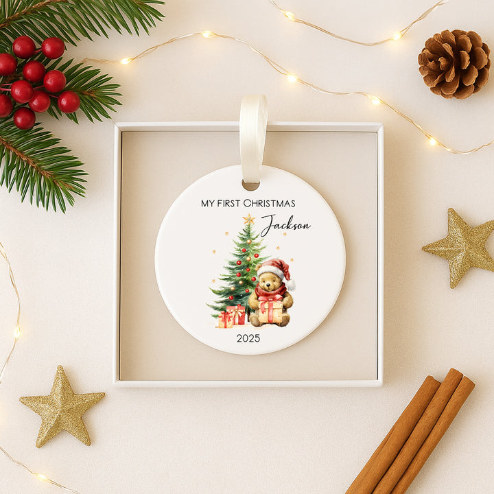 Personalised Pooh Bear My First Christmas Bauble