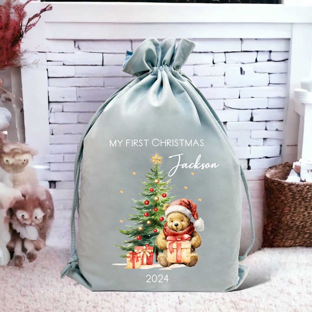 Personalised Pooh Bear Christmas Tree Stocking or Santa Sack