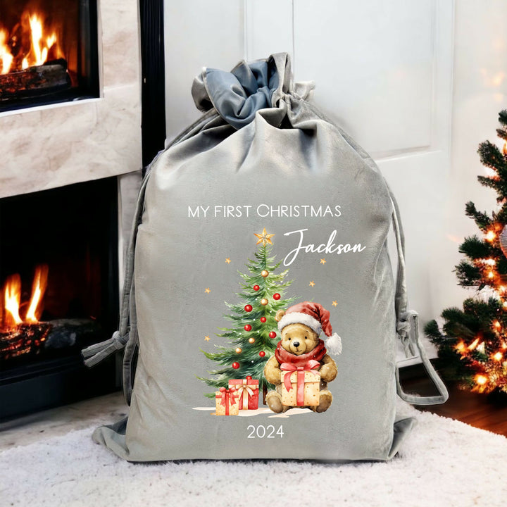 Personalised Pooh Bear Christmas Tree Stocking or Santa Sack