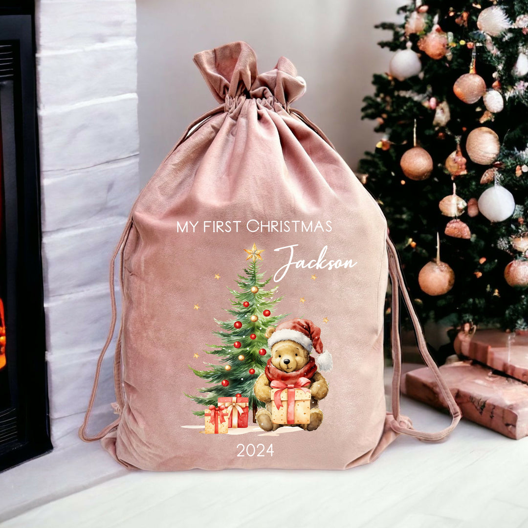 Personalised Pooh Bear Christmas Tree Stocking or Santa Sack