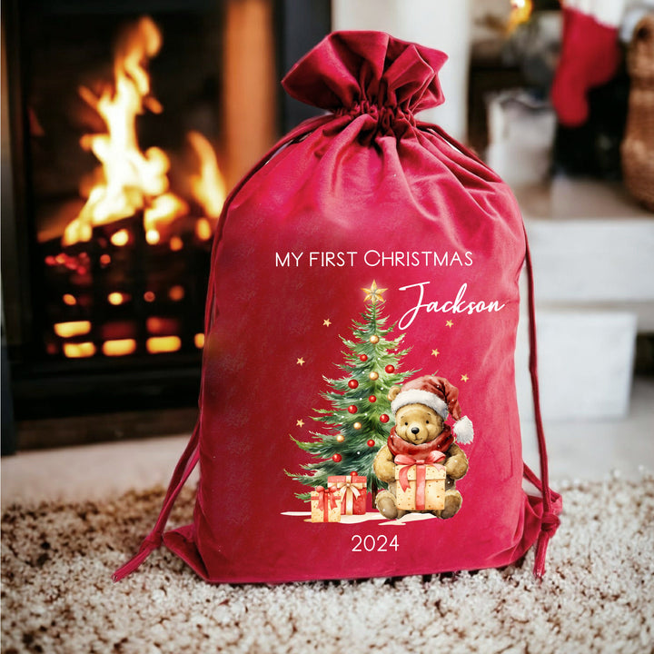 Personalised Pooh Bear Christmas Tree Stocking or Santa Sack