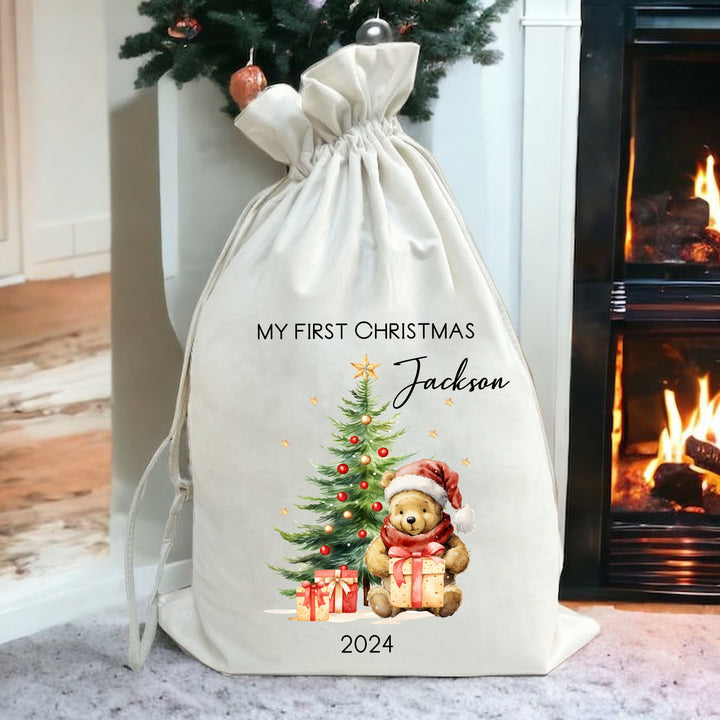 Personalised Pooh Bear Christmas Tree Stocking or Santa Sack