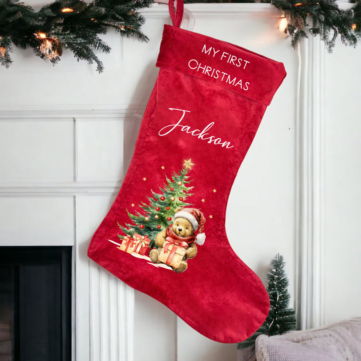Personalised Pooh Bear Christmas Tree Stocking or Santa Sack