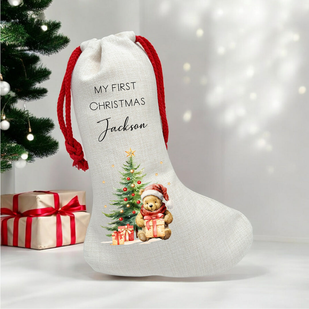 Personalised My First Christmas Pooh Bear Santa Sack or Stocking