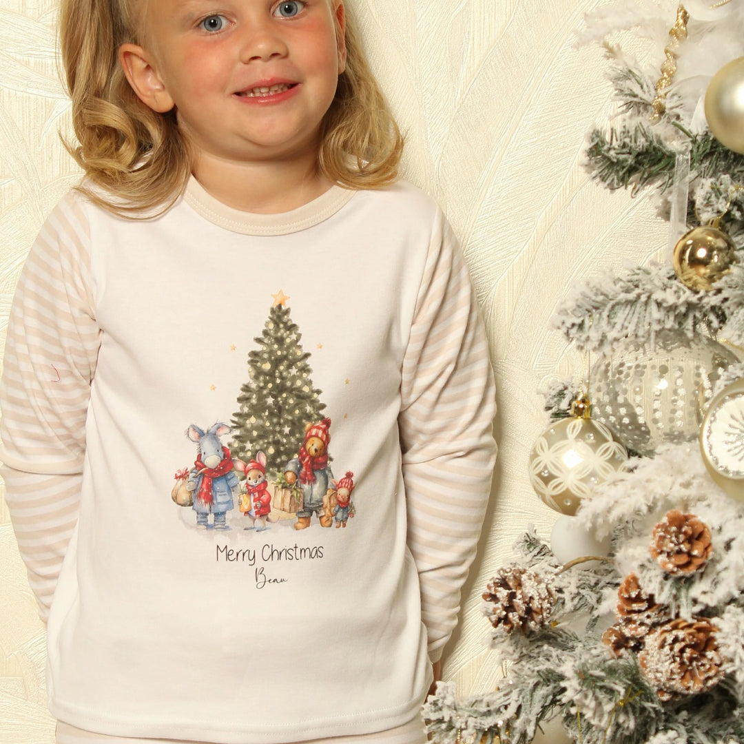 Personalised Pooh Bear Christmas Scene Pyjamas