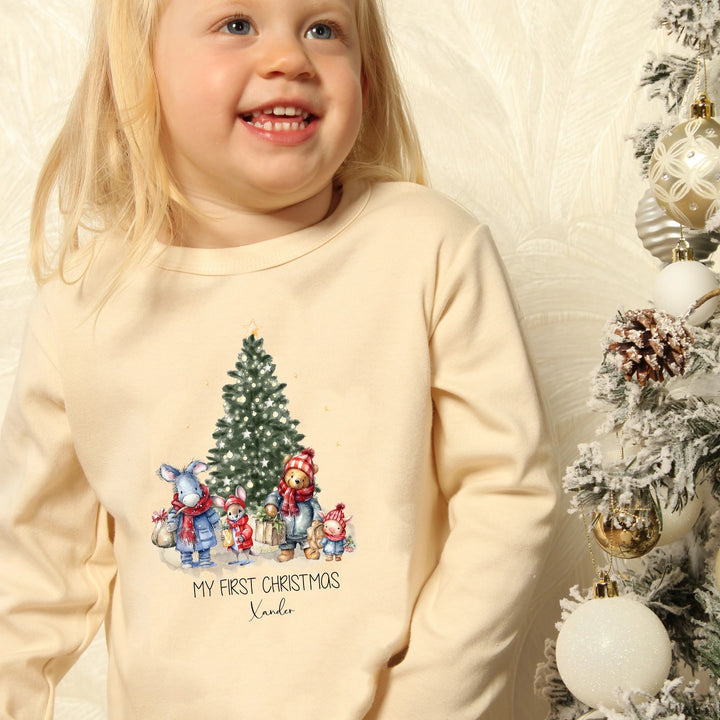 Personalised Pooh Bear Christmas Scene Pyjamas