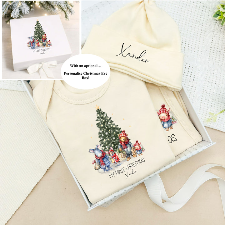 Personalised Pooh Bear Christmas Beige Clothing Gift Set