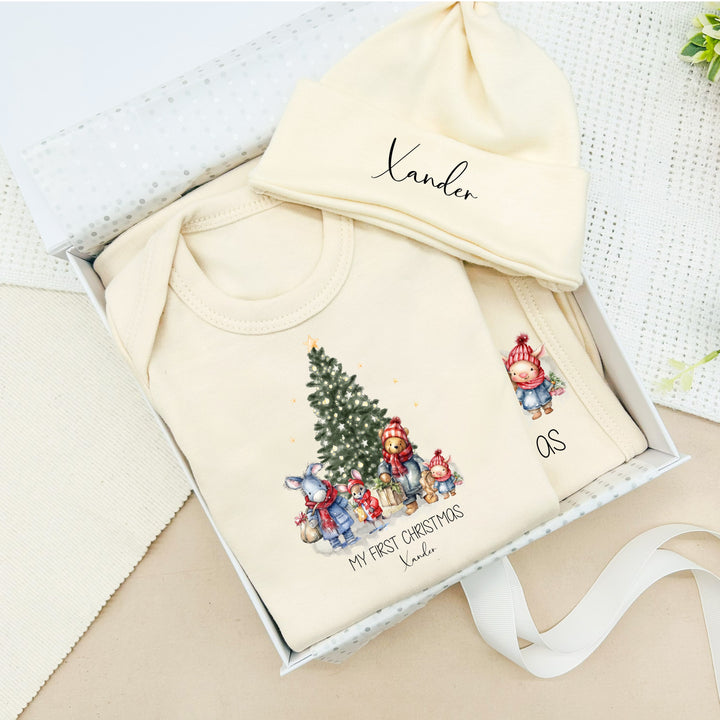Personalised Pooh Bear Christmas Beige Clothing Gift Set