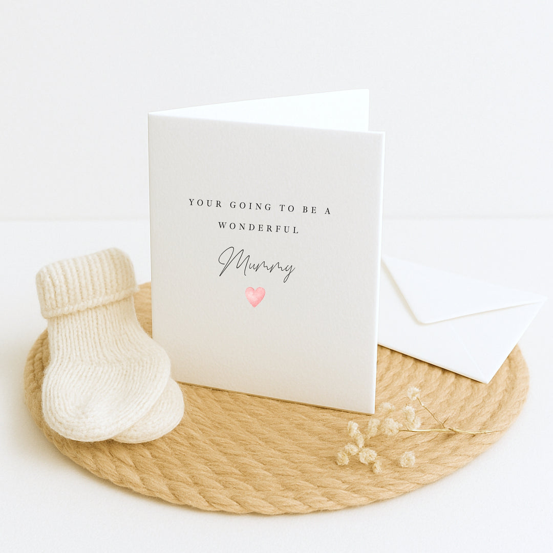 Wonderful Mummy Pink Heart Baby Shower Card