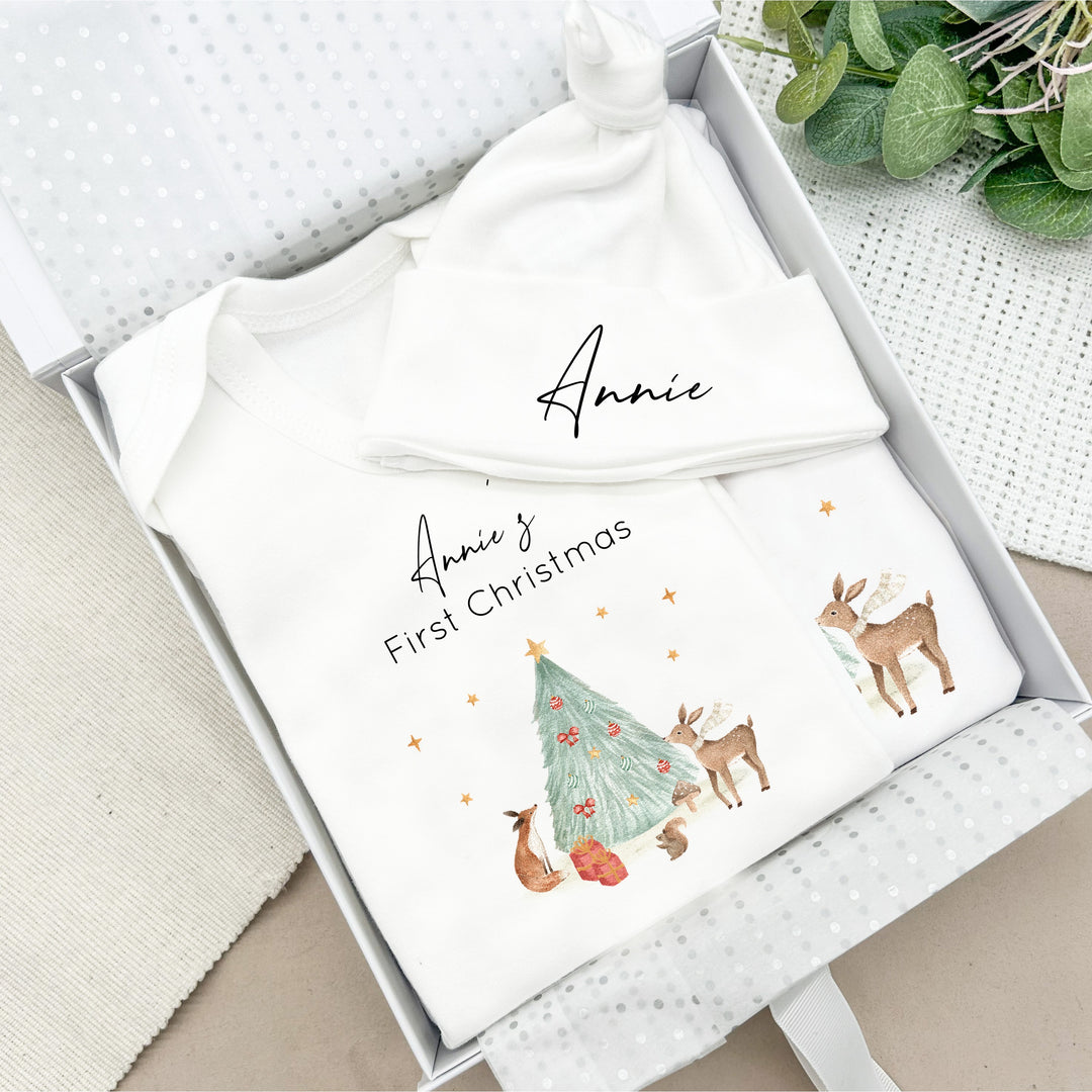 Personalised My First Christmas Woodlands Clothing Gift Set