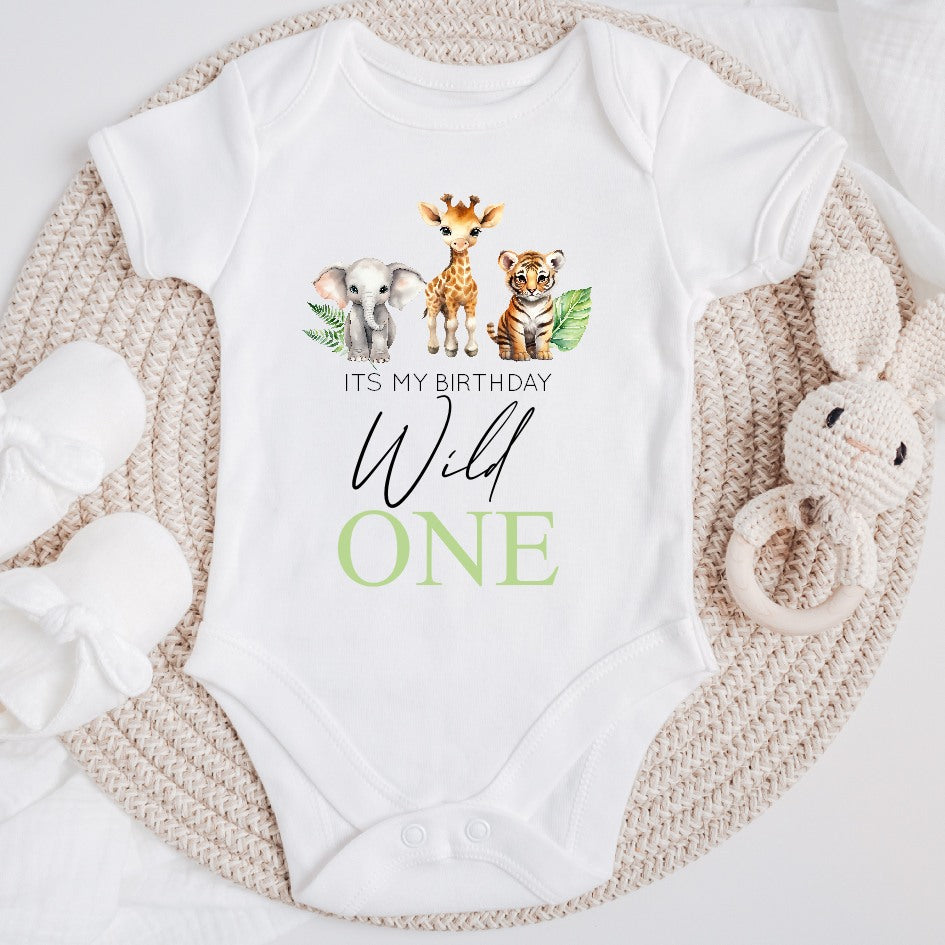 Green Jungle Animals Wild One Birthday Vest