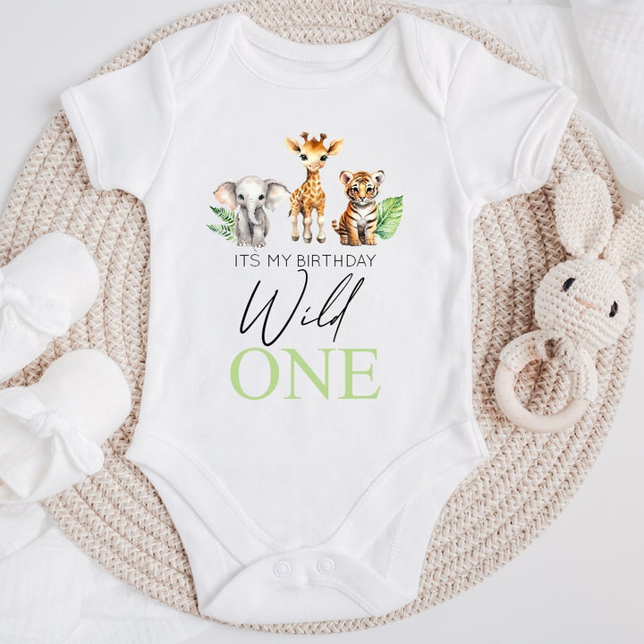 Green Jungle Animals Wild One Birthday Vest