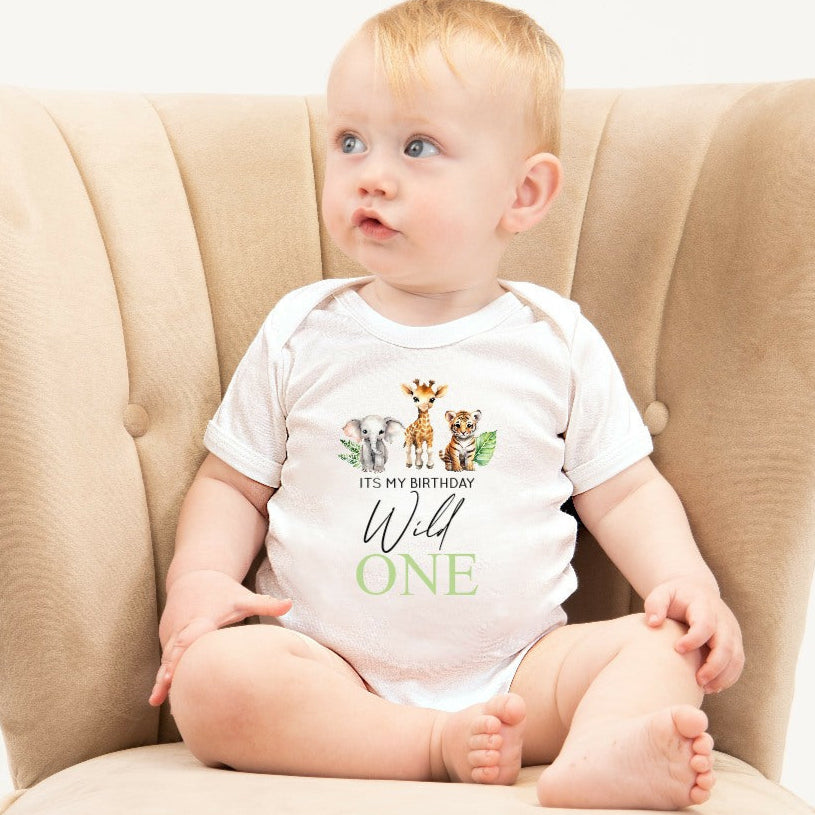 Green Jungle Animals Wild One Birthday Vest