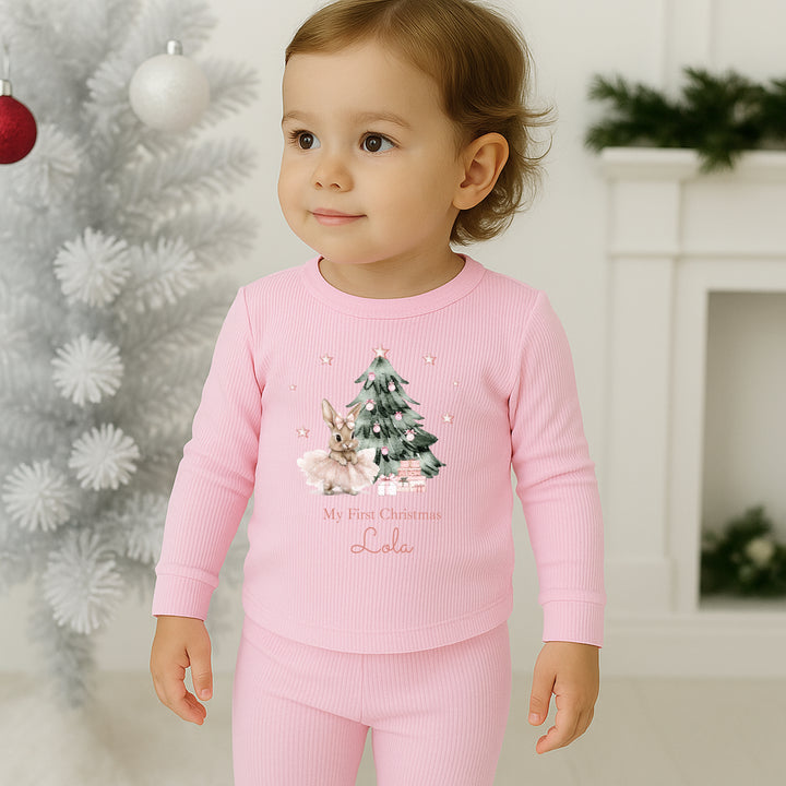 Personalised Ballerina Bunny Christmas Ribbed Loungewear