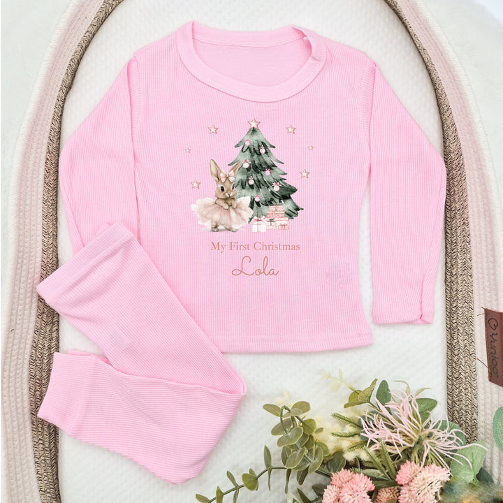 Personalised Ballerina Bunny Christmas Ribbed Loungewear