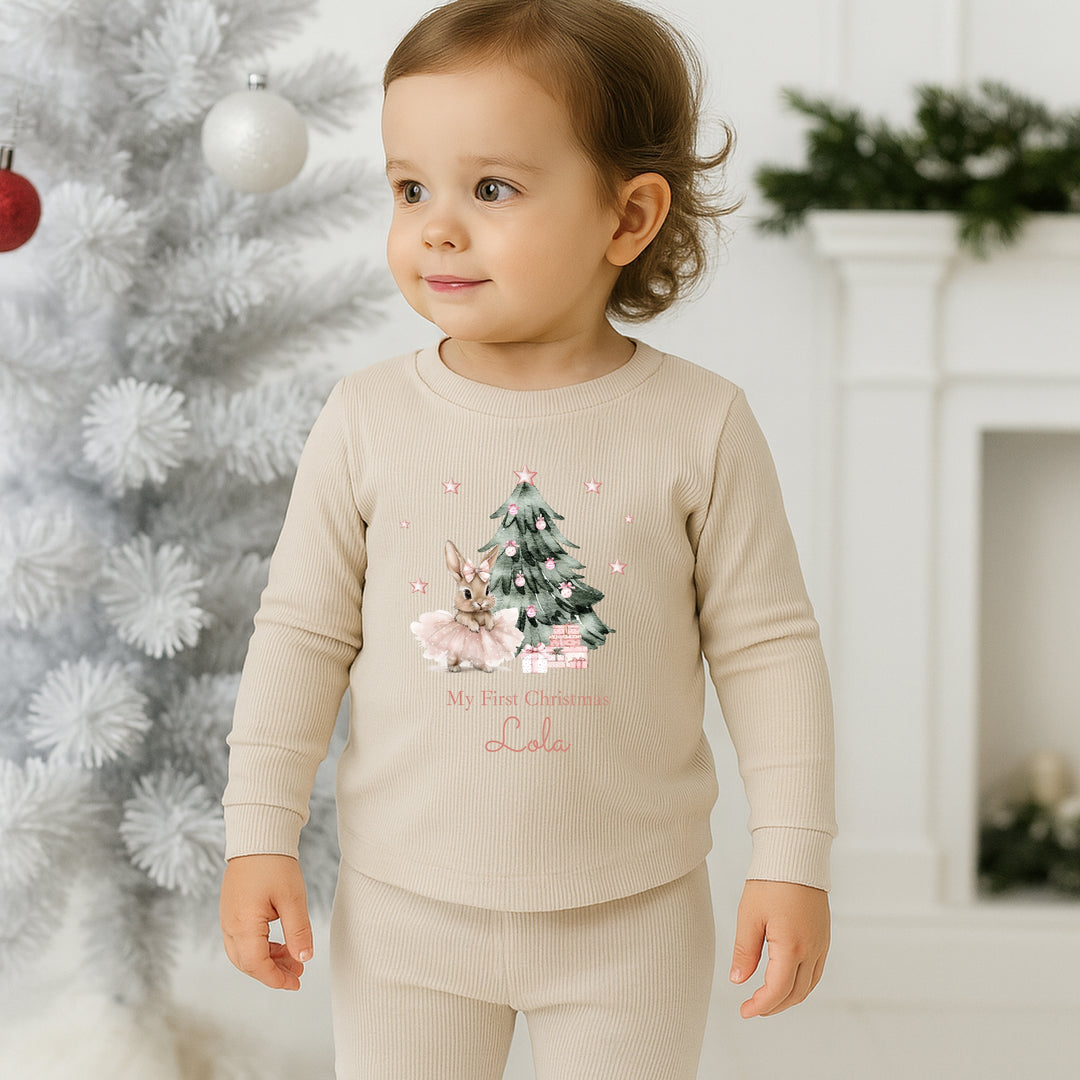 Personalised Ballerina Bunny Christmas Ribbed Loungewear