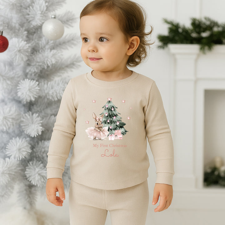 Personalised Ballerina Bunny Christmas Ribbed Loungewear