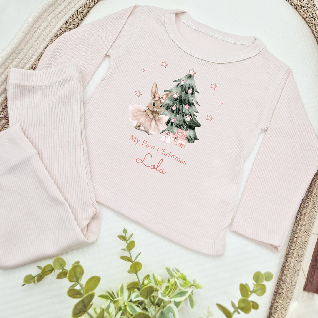 Personalised Ballerina Bunny Christmas Ribbed Loungewear