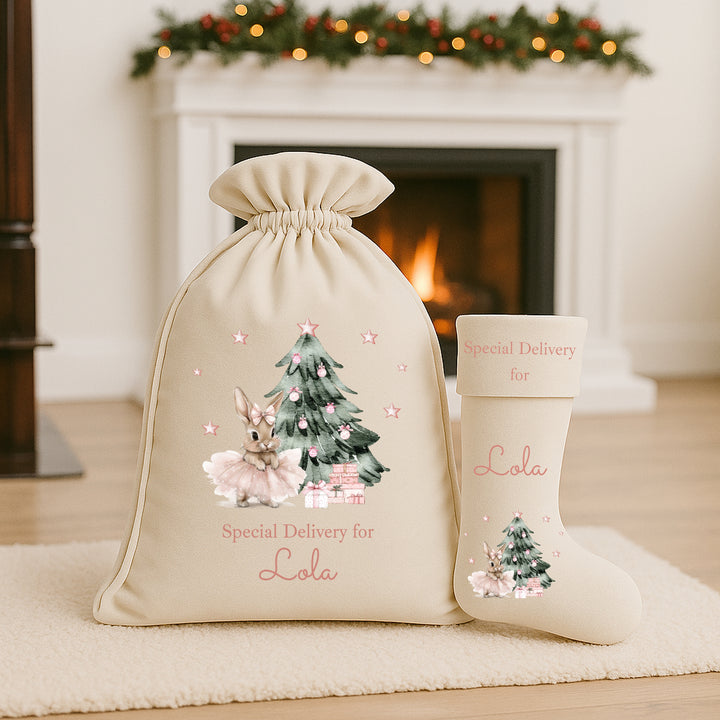 Personalised Ballerina Bunny Christmas Stocking or Santa Sack