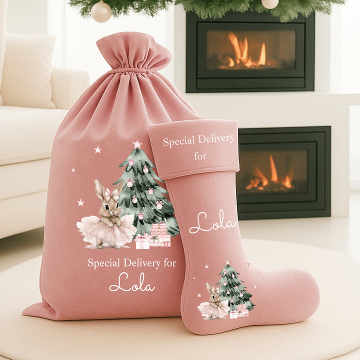 Personalised Ballerina Bunny Christmas Stocking or Santa Sack