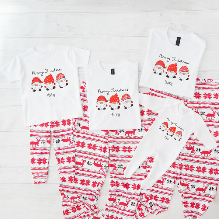 Merry Christmas Gonk Family Personalised Matching T-Shirt With Optional Trousers