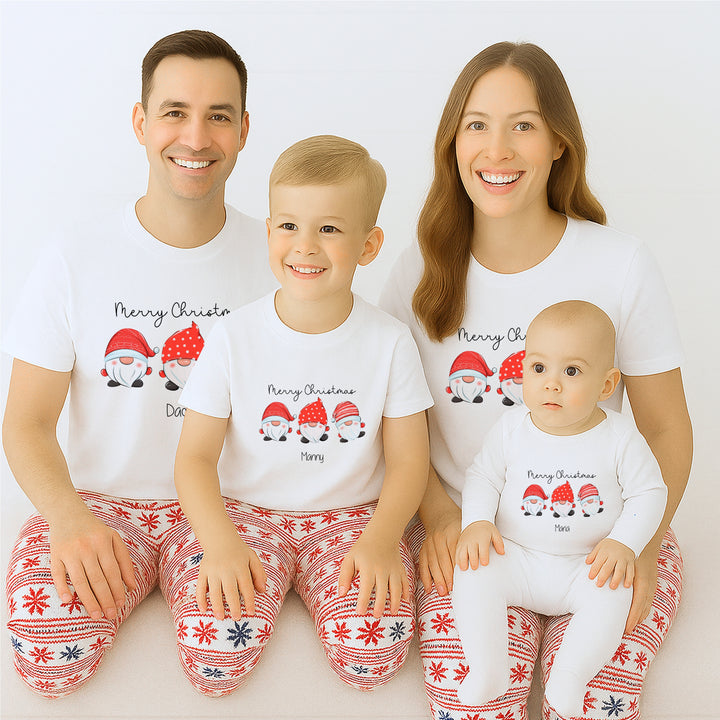 Merry Christmas Gonk Family Personalised Matching T-Shirt With Optional Trousers