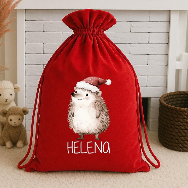 Personalised Festive Hedgehog Christmas Stocking or Santa Sack