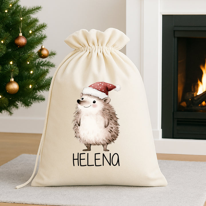 Personalised Festive Hedgehog Christmas Stocking or Santa Sack