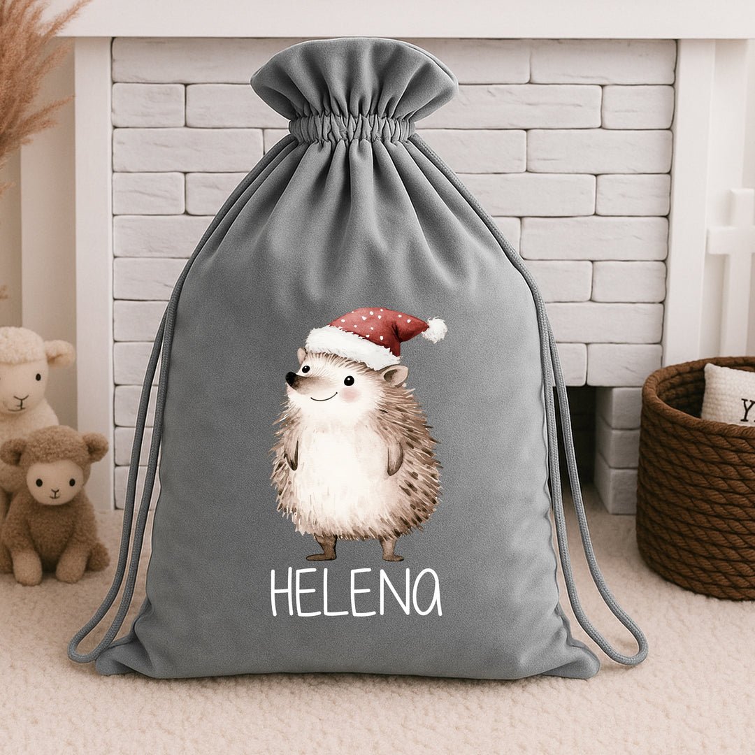 Personalised Festive Hedgehog Christmas Stocking or Santa Sack