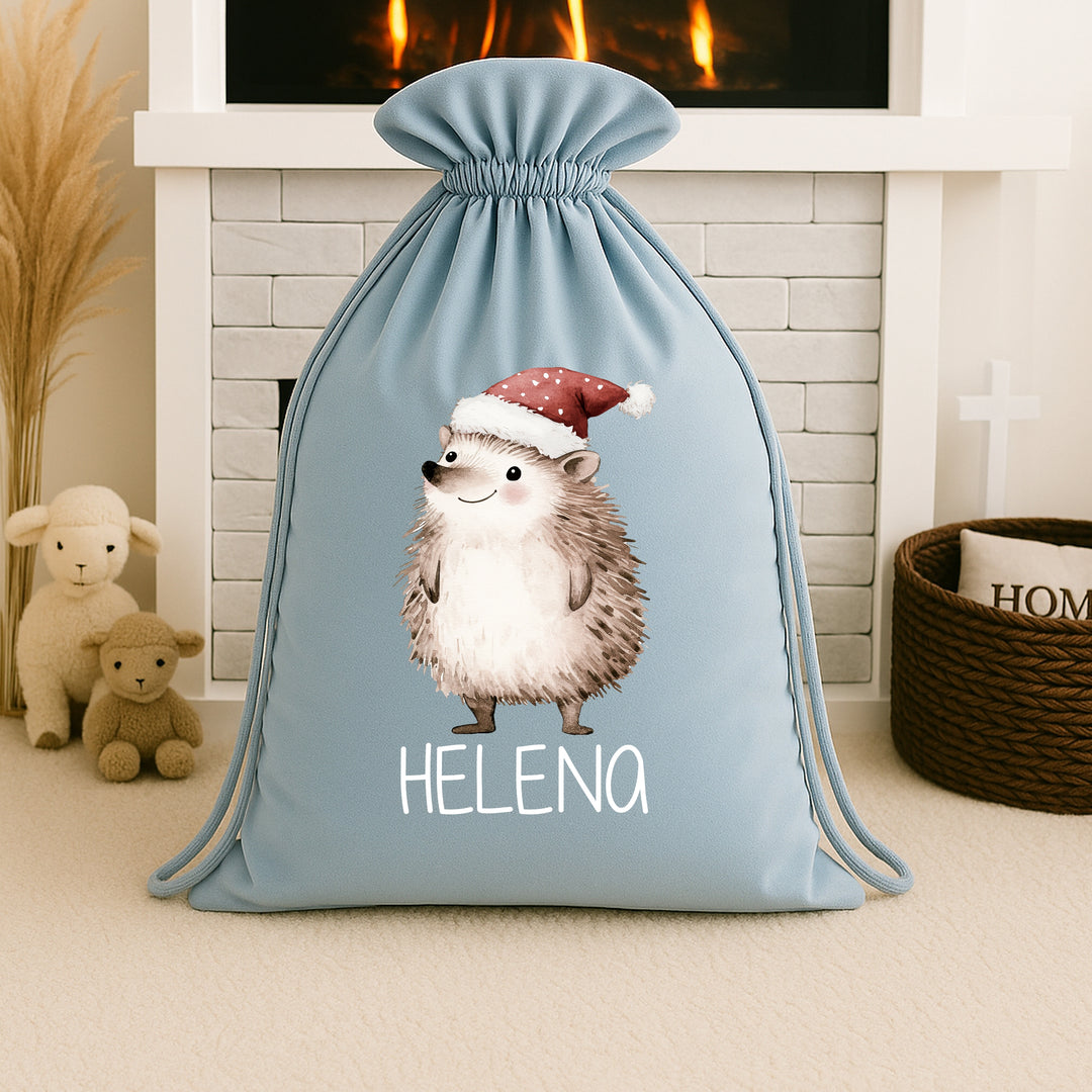 Personalised Festive Hedgehog Christmas Stocking or Santa Sack