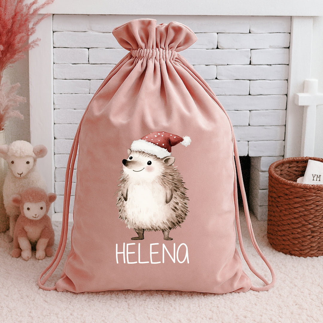 Personalised Festive Hedgehog Christmas Stocking or Santa Sack