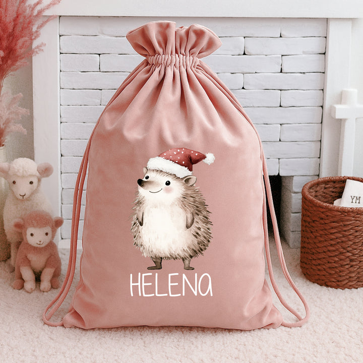 Personalised Festive Hedgehog Christmas Stocking or Santa Sack