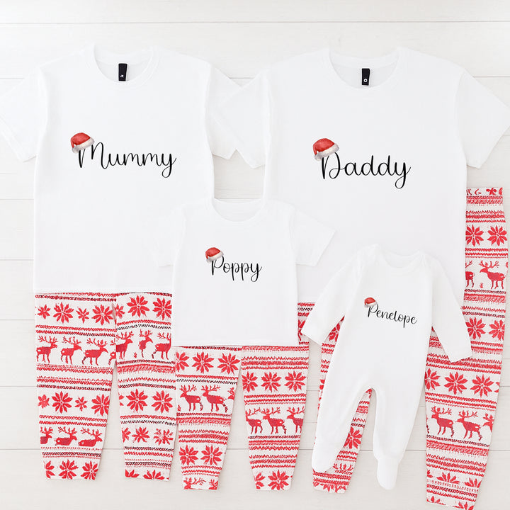 Personalised Name With Santa Hat Matching T-shirts With Optional Trousers