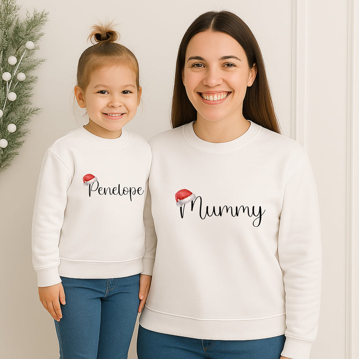 Personalised Name with Santa Hat Family Matching Sweatshirt/Babygrow