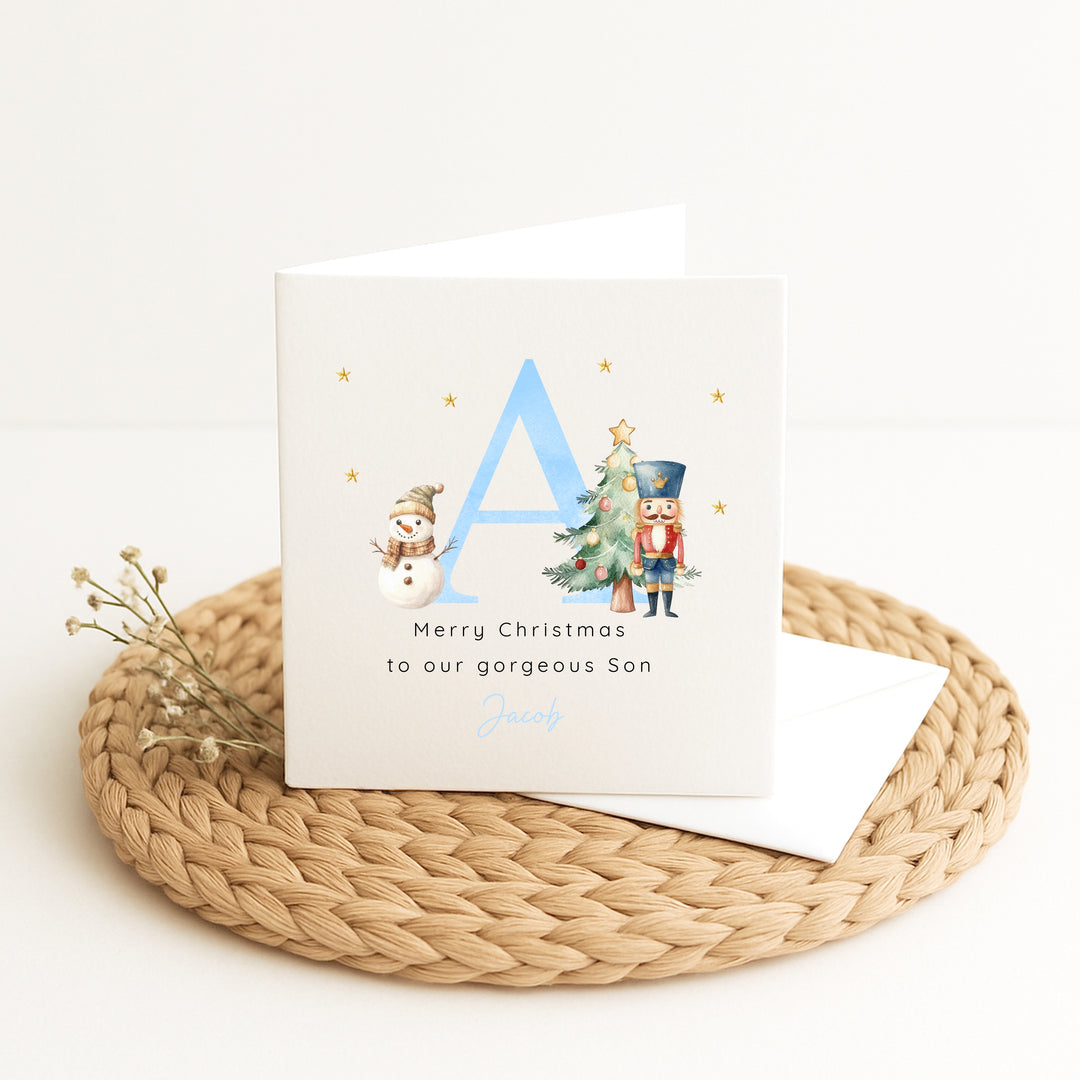 Personalised Blue Initial Nutcracker Christmas Card