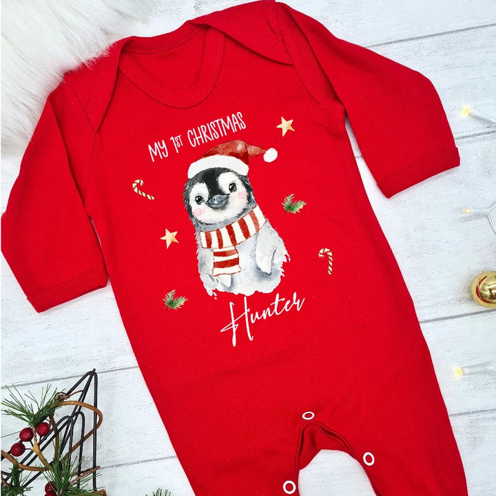 Personalised My 1st Christmas Festive Penguin Baby Grow