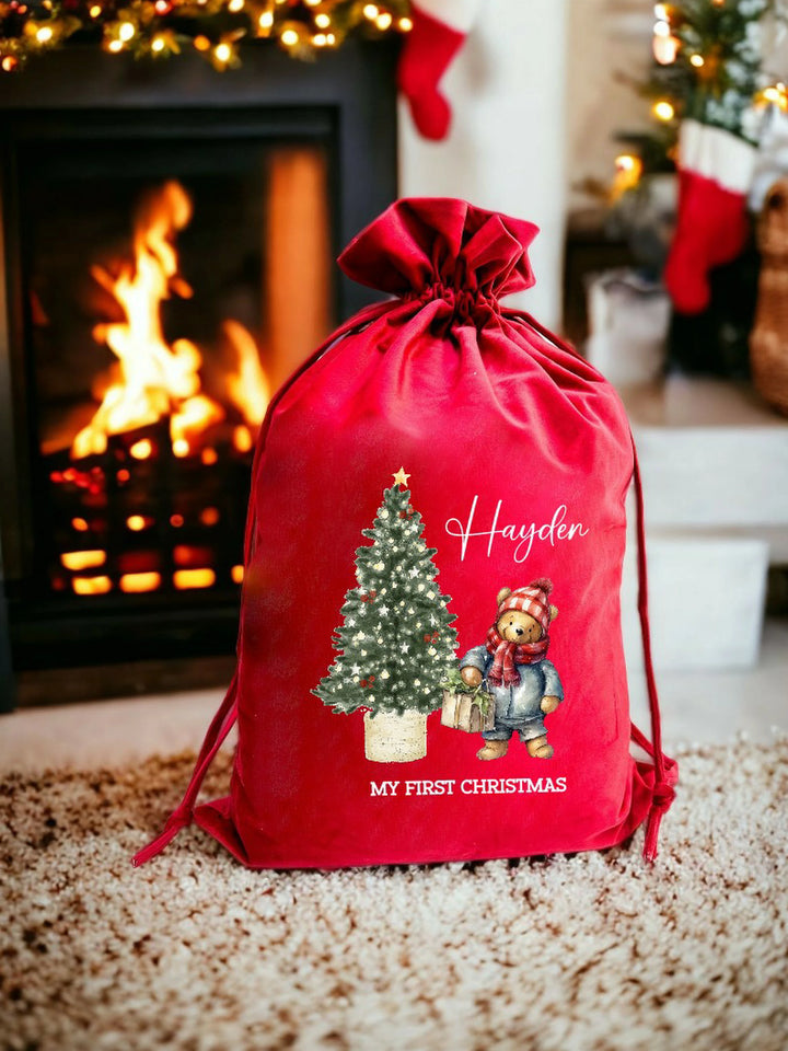 Personalised Pooh Bear Christmas Stocking or Santa Sack